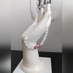 White Jade and Rhodonite Beads Bracelet